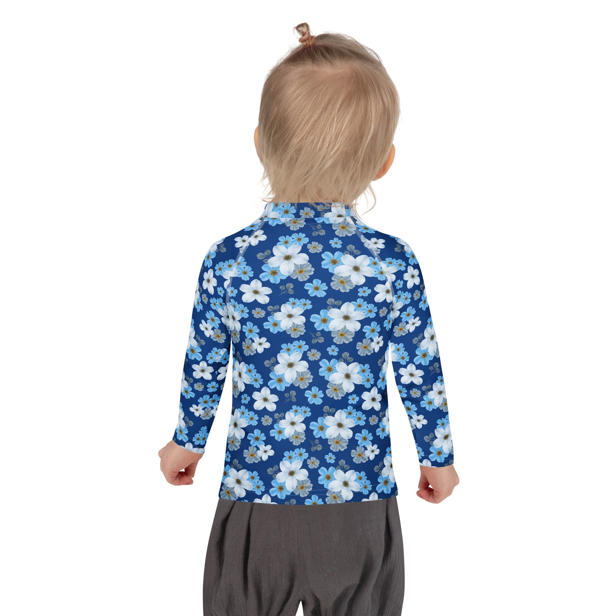 Kids Blue Wildflower Garden Long Sleeve Rash Guard Swim Shirt – Buttery Soft, Sun Safe UPF 50+ Protection, Quick Dry & 4-Way Stretch Comfort
