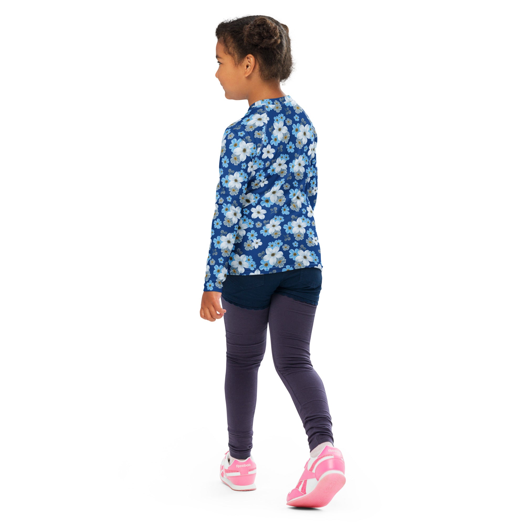 Kids Blue Wildflower Garden Long Sleeve Rash Guard Swim Shirt – Buttery Soft, Sun Safe UPF 50+ Protection, Quick Dry & 4-Way Stretch Comfort