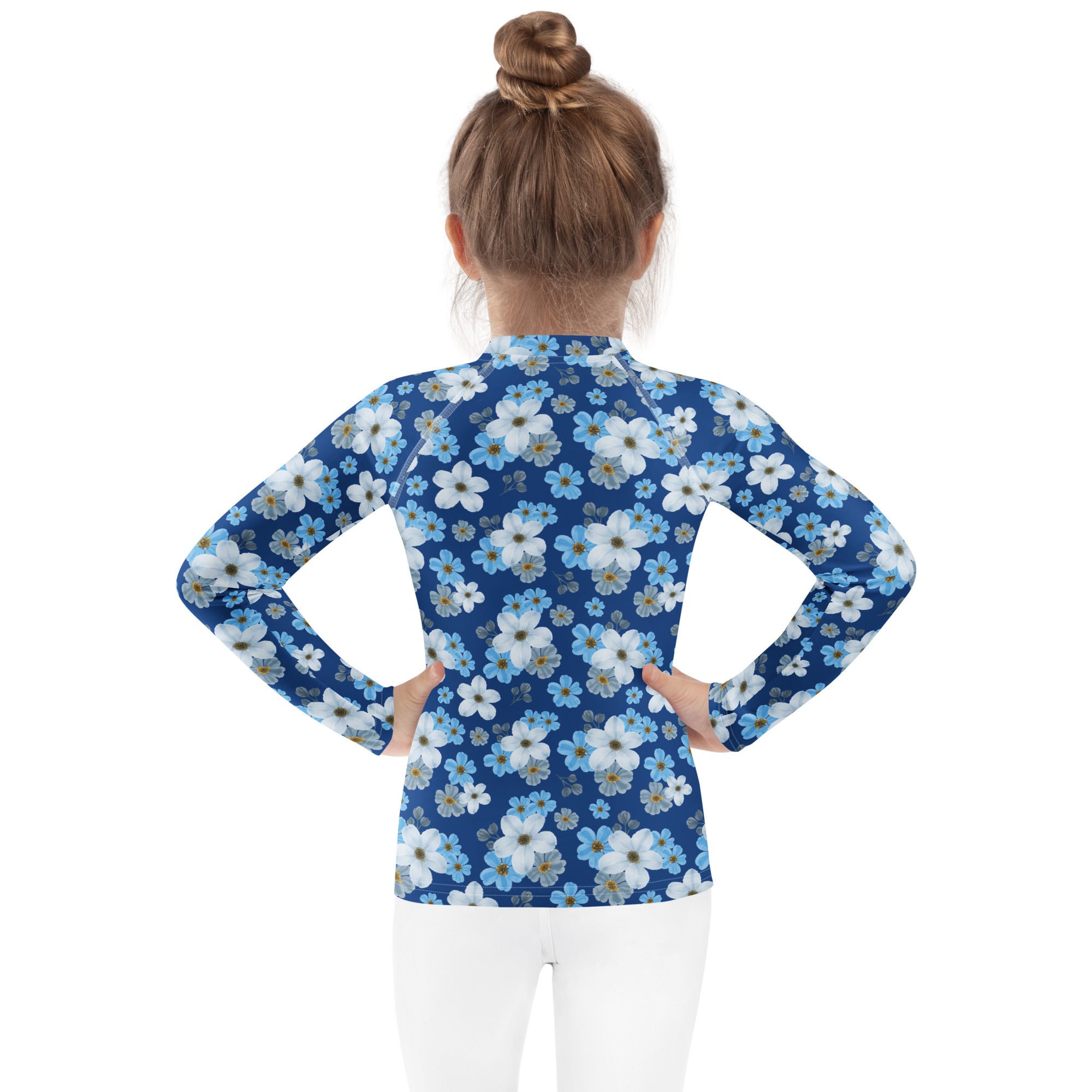 Kids Blue Wildflower Garden Long Sleeve Rash Guard Swim Shirt – Buttery Soft, Sun Safe UPF 50+ Protection, Quick Dry & 4-Way Stretch Comfort