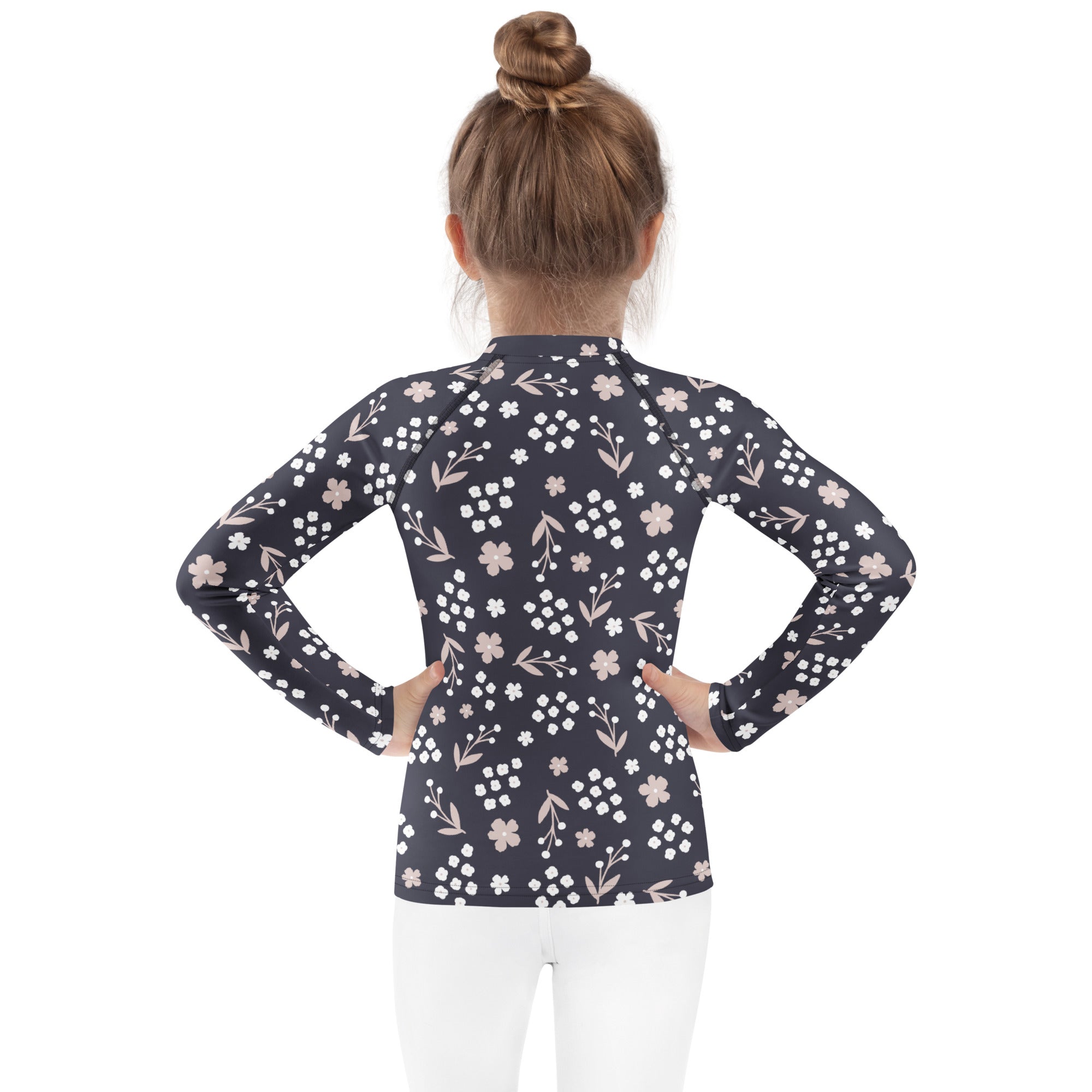 Kids Midnight Wildflower Long Sleeve Rash Guard Swim Shirt – Buttery Soft, Sun Safe UPF 50+ Protection, Quick Dry & 4-Way Stretch Comfort