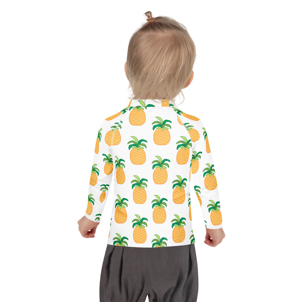 Kids Tropical Pineapple Long Sleeve Rash Guard Swim Shirt – Buttery Soft, Sun Safe UPF 50+ Protection, Quick Dry & 4-Way Stretch Comfort