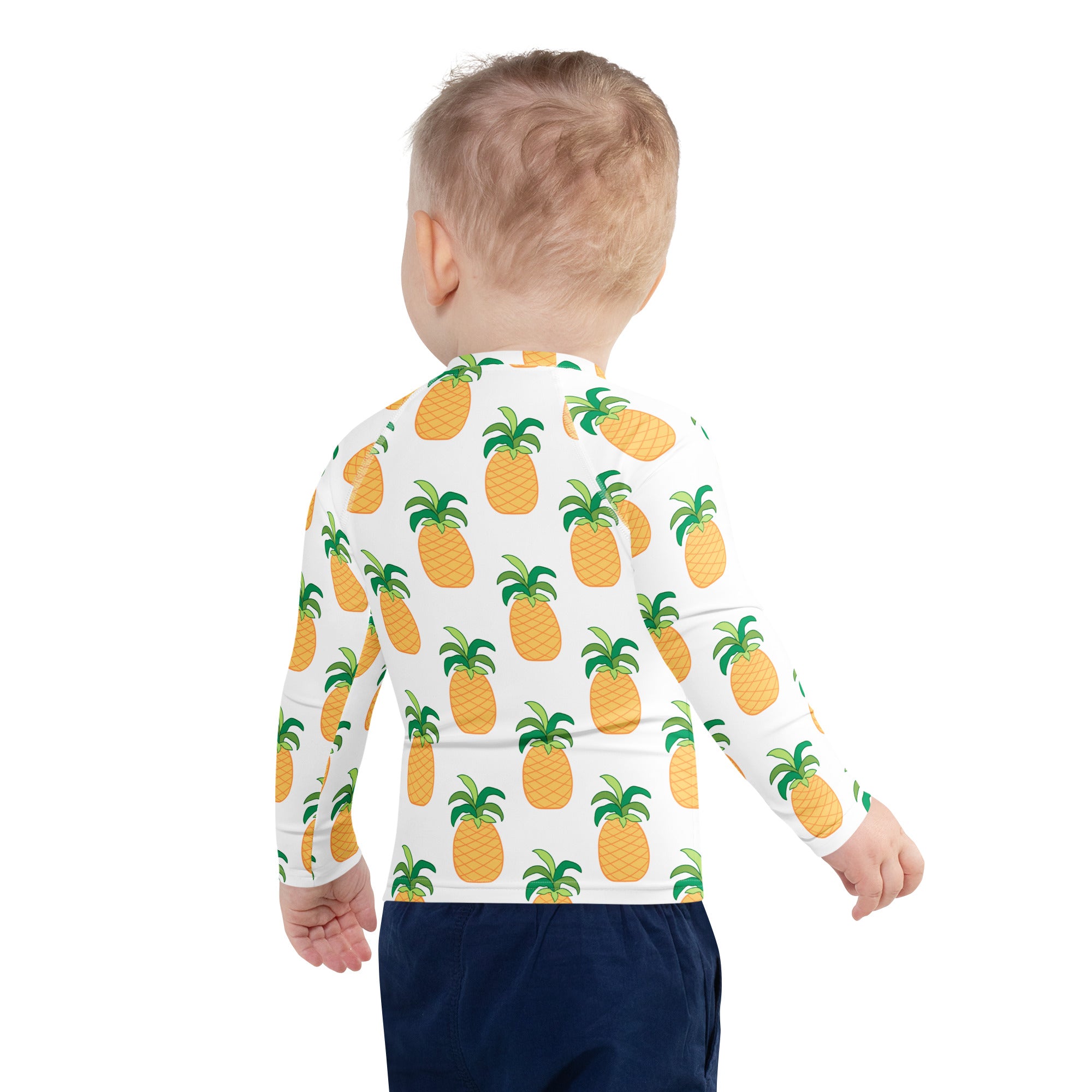 Kids Tropical Pineapple Long Sleeve Rash Guard Swim Shirt – Buttery Soft, Sun Safe UPF 50+ Protection, Quick Dry & 4-Way Stretch Comfort
