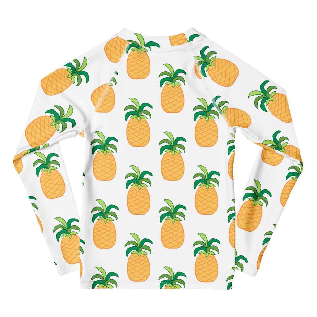 Kids Tropical Pineapple Long Sleeve Rash Guard Swim Shirt – Buttery Soft, Sun Safe UPF 50+ Protection, Quick Dry & 4-Way Stretch Comfort