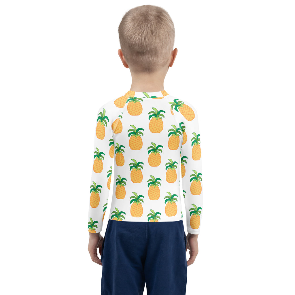 Kids Tropical Pineapple Long Sleeve Rash Guard Swim Shirt – Buttery Soft, Sun Safe UPF 50+ Protection, Quick Dry & 4-Way Stretch Comfort