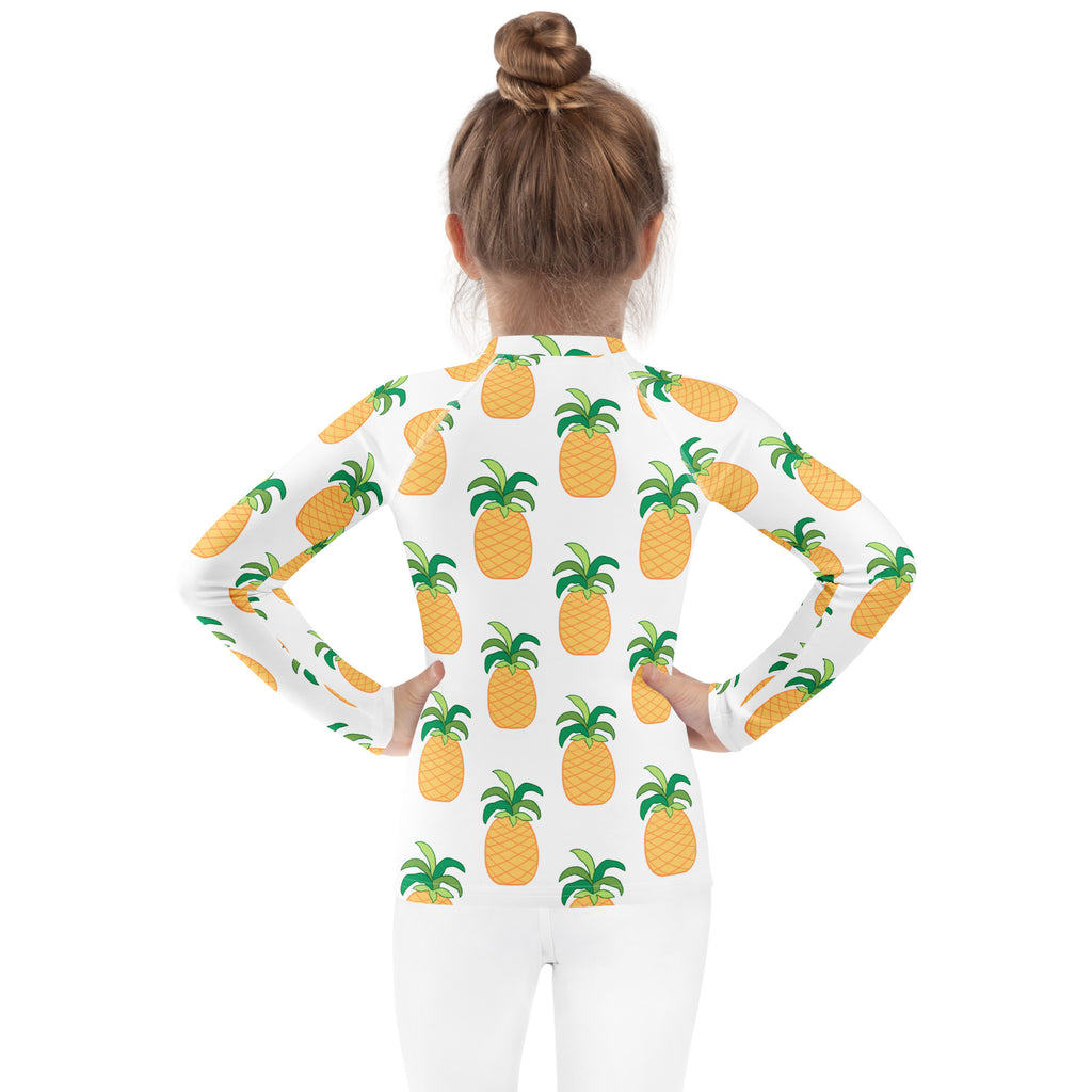 Kids Tropical Pineapple Long Sleeve Rash Guard Swim Shirt – Buttery Soft, Sun Safe UPF 50+ Protection, Quick Dry & 4-Way Stretch Comfort