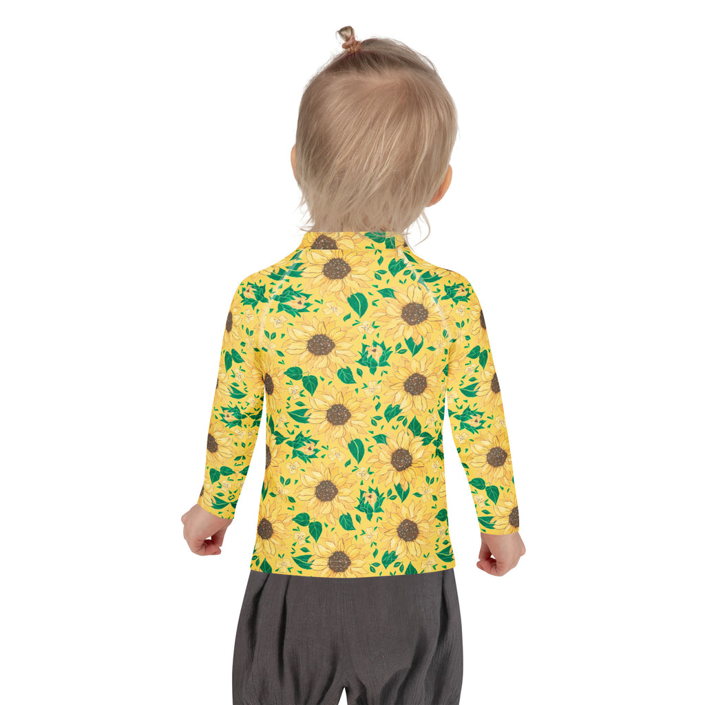 Kids Golden Sunflower Long Sleeve Rash Guard Swim Shirt – Buttery Soft, Sun Safe UPF 50+ Protection, Quick Dry & 4-Way Stretch Comfort