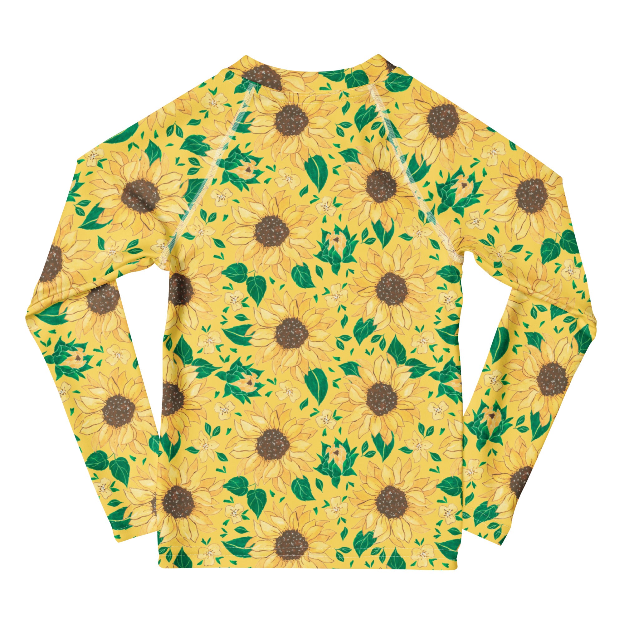 Kids Golden Sunflower Long Sleeve Rash Guard Swim Shirt – Buttery Soft, Sun Safe UPF 50+ Protection, Quick Dry & 4-Way Stretch Comfort