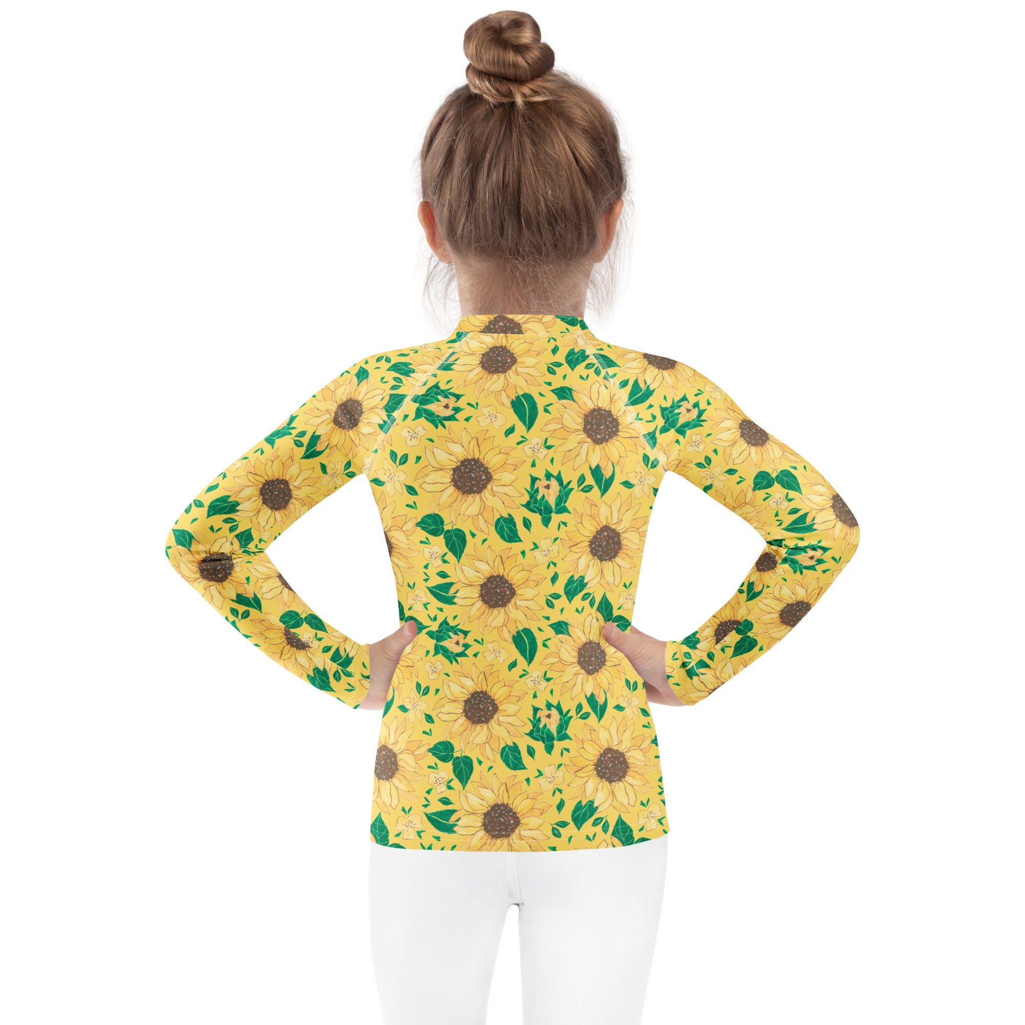 Kids Golden Sunflower Long Sleeve Rash Guard Swim Shirt – Buttery Soft, Sun Safe UPF 50+ Protection, Quick Dry & 4-Way Stretch Comfort