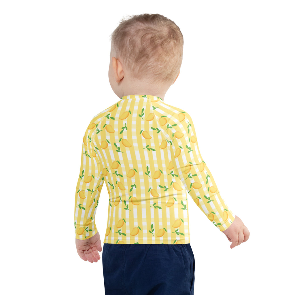 Kids Sunny Lemon Stripe Long Sleeve Rash Guard Swim Shirt – Buttery Soft, Sun Safe UPF 50+ Protection, Quick Dry & 4-Way Stretch Comfort