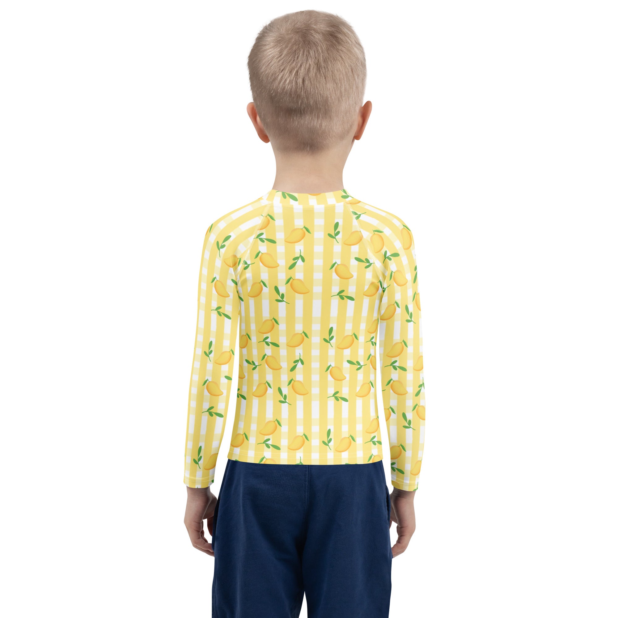 Kids Sunny Lemon Stripe Long Sleeve Rash Guard Swim Shirt – Buttery Soft, Sun Safe UPF 50+ Protection, Quick Dry & 4-Way Stretch Comfort