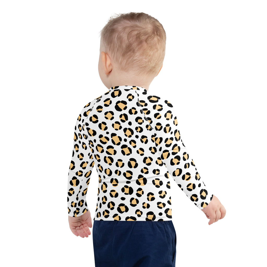 Kids Yellow Snow Leopard Long Sleeve Rash Guard Swim Shirt – Buttery Soft, Sun Safe UPF 50+ Protection, Quick Dry & 4-Way Stretch Comfort
