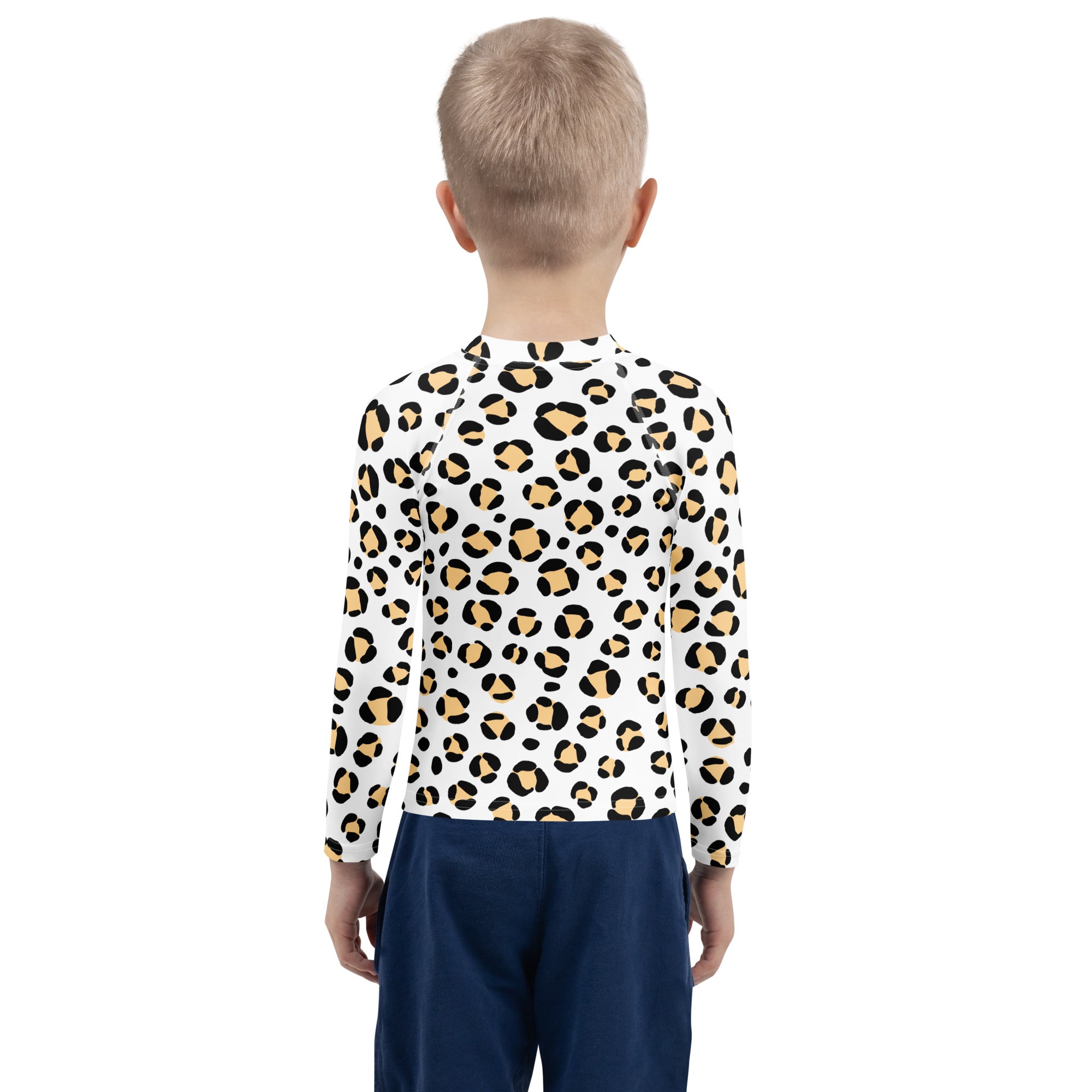 Kids Yellow Snow Leopard Long Sleeve Rash Guard Swim Shirt – Buttery Soft, Sun Safe UPF 50+ Protection, Quick Dry & 4-Way Stretch Comfort