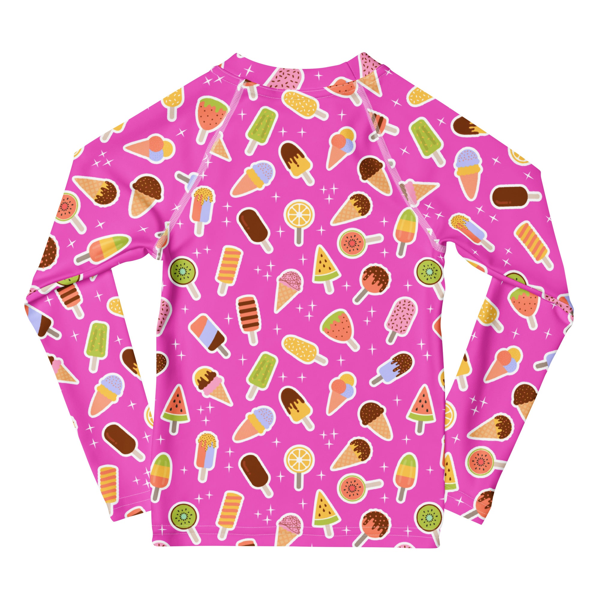Kids Pink Ice Cream & Popsicle Long Sleeve Rash Guard Swim Shirt – Buttery Soft, Sun Safe UPF 50+ Protection, Quick Dry & 4-Way Stretch Comfort