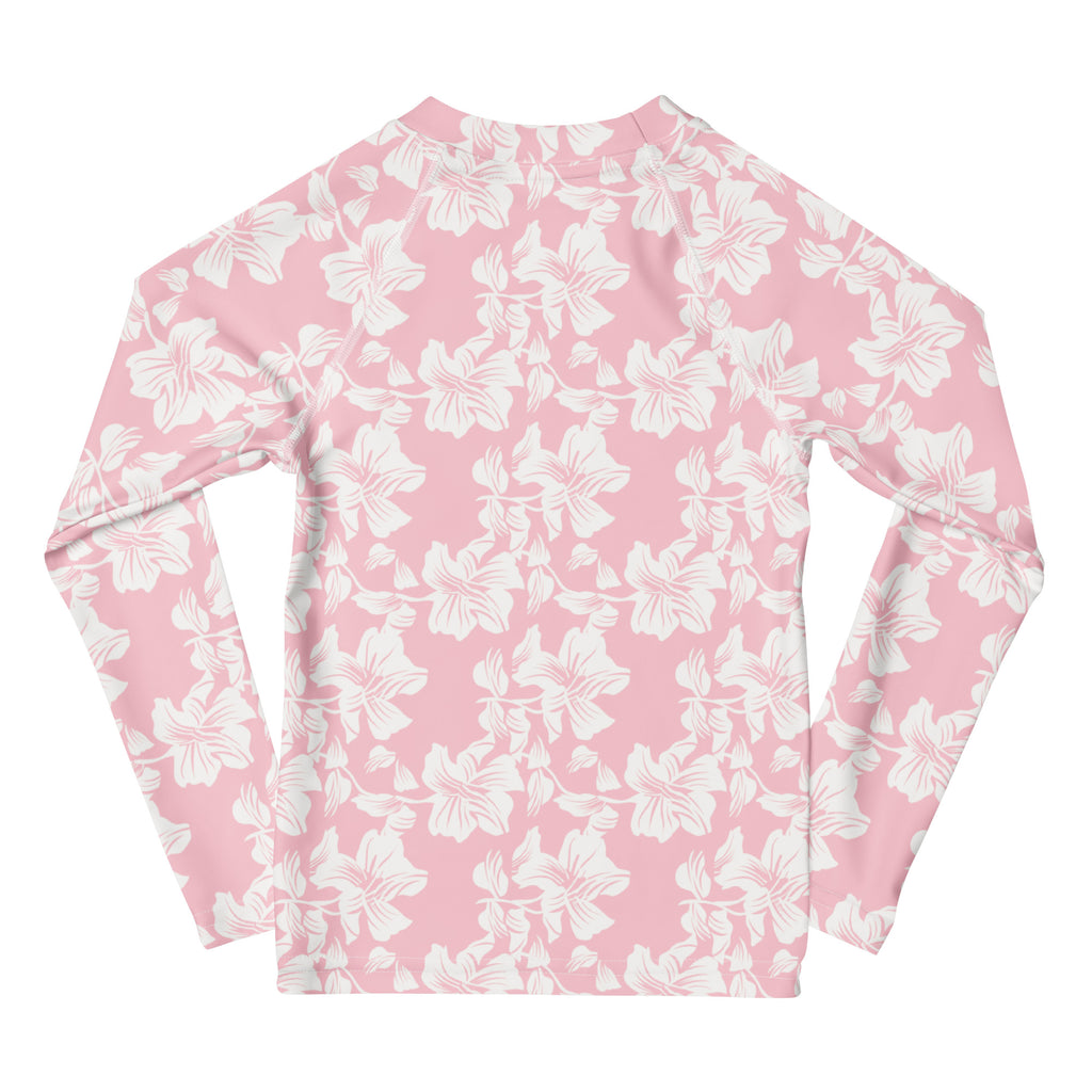 Girls Pink Tropical Hibiscus Long Sleeve Rash Guard Swim Shirt – Buttery Soft, Sun Safe UPF 50+ Protection, Quick Dry & 4-Way Stretch Comfort