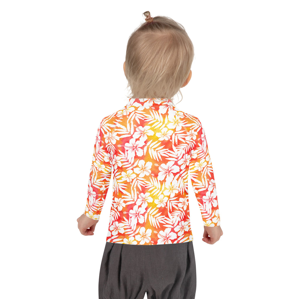 Kids Tropical Sunset Long Sleeve Rash Guard Swim Shirt – Buttery Soft, Sun Safe UPF 50+ Protection, Quick Dry & 4-Way Stretch Comfort