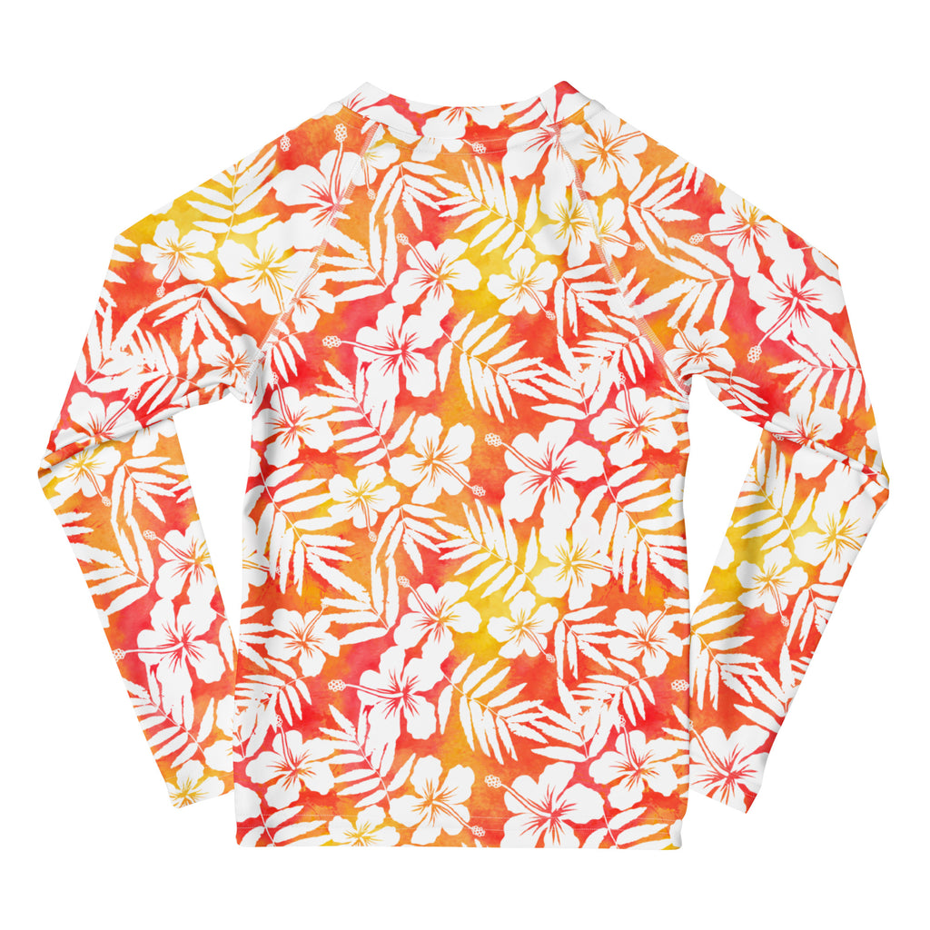 Kids Tropical Sunset Long Sleeve Rash Guard Swim Shirt – Buttery Soft, Sun Safe UPF 50+ Protection, Quick Dry & 4-Way Stretch Comfort