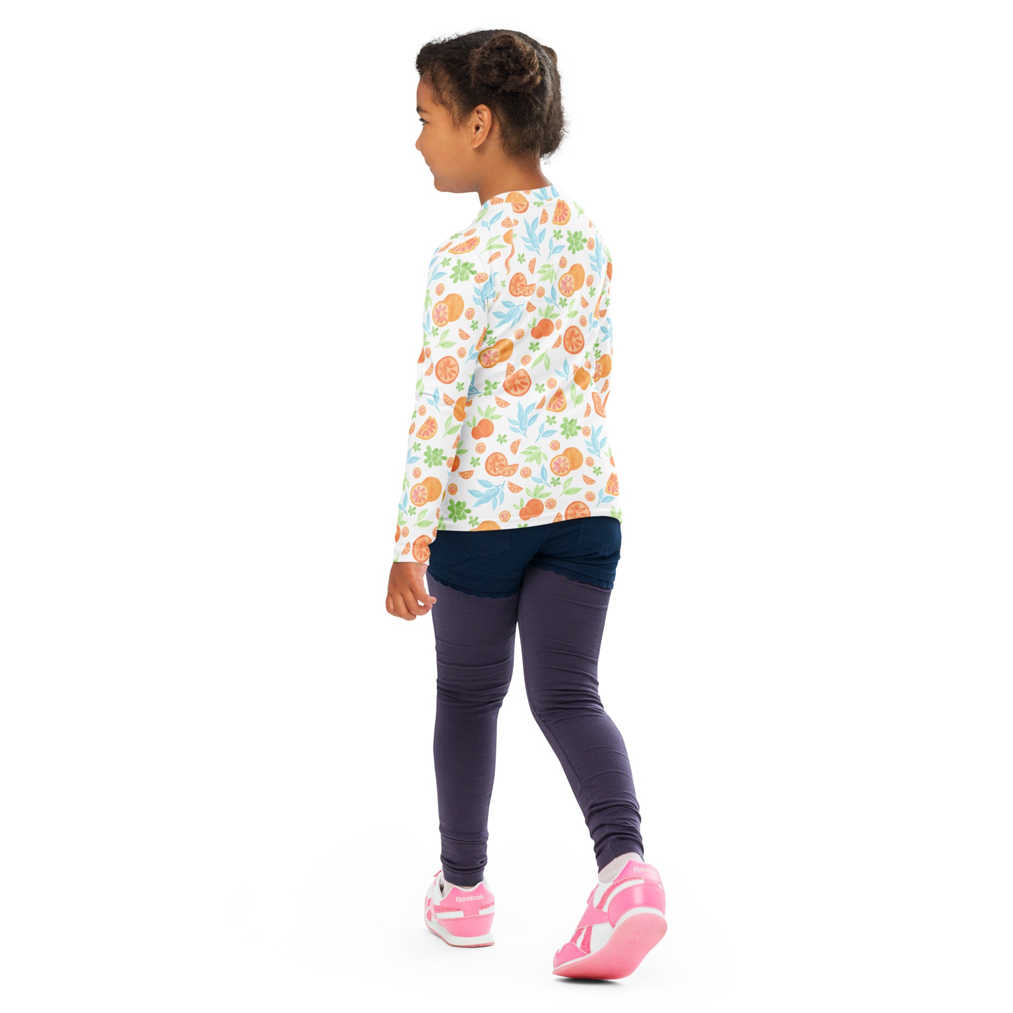 Kids Watercolor Citrus Orange Long Sleeve Rash Guard Swim Shirt – Buttery Soft, Sun Safe UPF 50+ Protection, Quick Dry & 4-Way Stretch Comfort