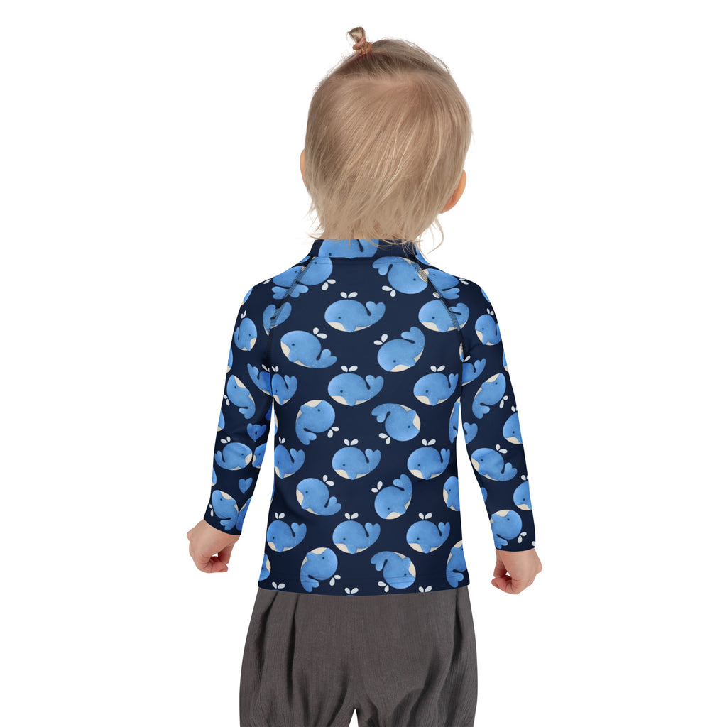 Kids Blue Whale Long Sleeve Rash Guard Swim Shirt – Buttery Soft, Sun Safe UPF 50+ Protection, Quick Dry & 4-Way Stretch Comfort