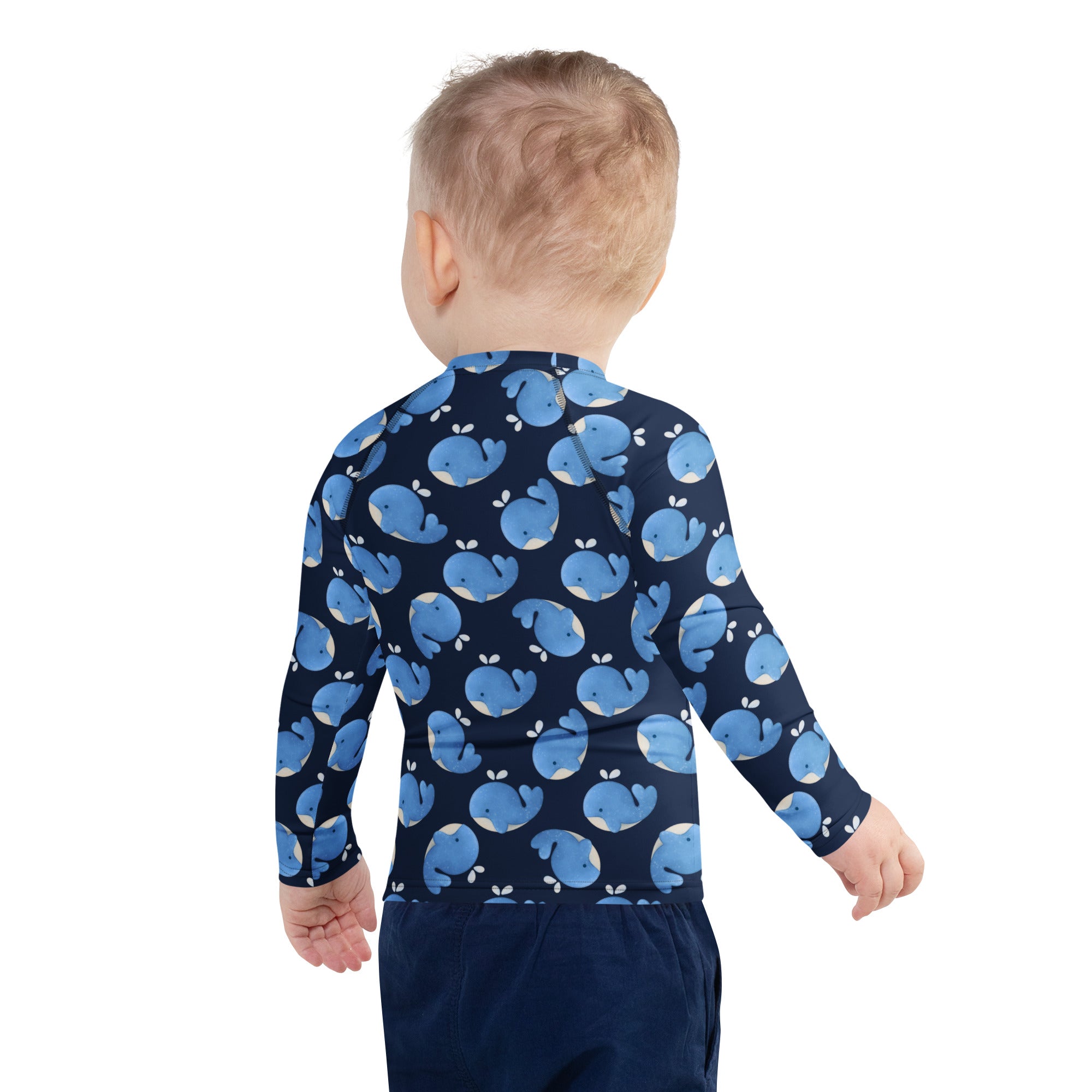 Kids Blue Whale Long Sleeve Rash Guard Swim Shirt – Buttery Soft, Sun Safe UPF 50+ Protection, Quick Dry & 4-Way Stretch Comfort