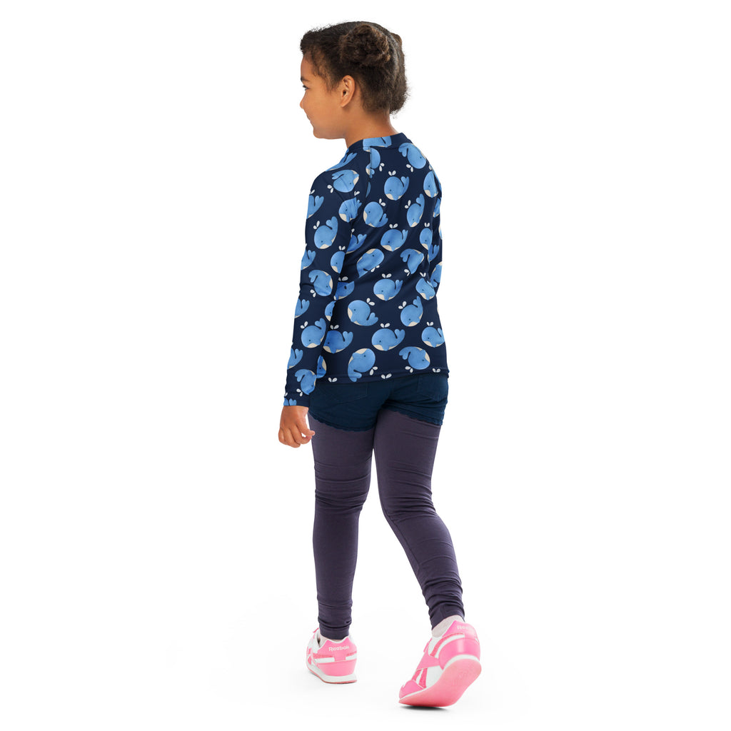Kids Blue Whale Long Sleeve Rash Guard Swim Shirt – Buttery Soft, Sun Safe UPF 50+ Protection, Quick Dry & 4-Way Stretch Comfort