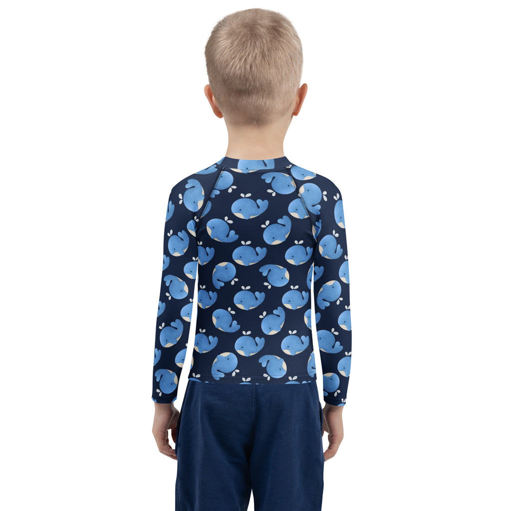 Kids Blue Whale Long Sleeve Rash Guard Swim Shirt – Buttery Soft, Sun Safe UPF 50+ Protection, Quick Dry & 4-Way Stretch Comfort