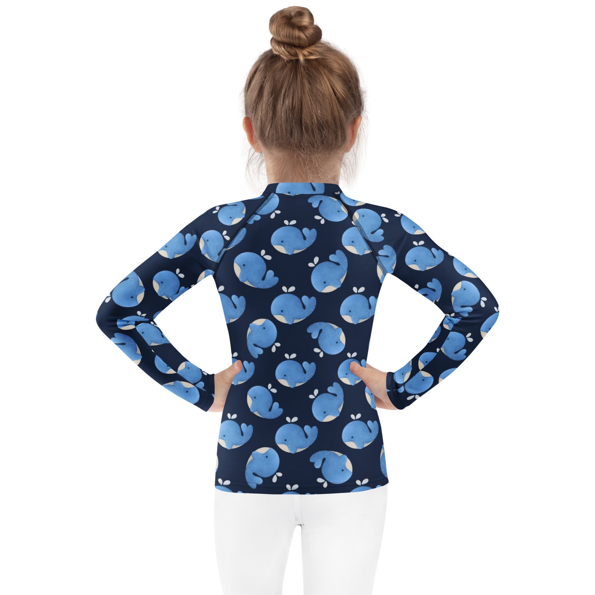 Kids Blue Whale Long Sleeve Rash Guard Swim Shirt – Buttery Soft, Sun Safe UPF 50+ Protection, Quick Dry & 4-Way Stretch Comfort