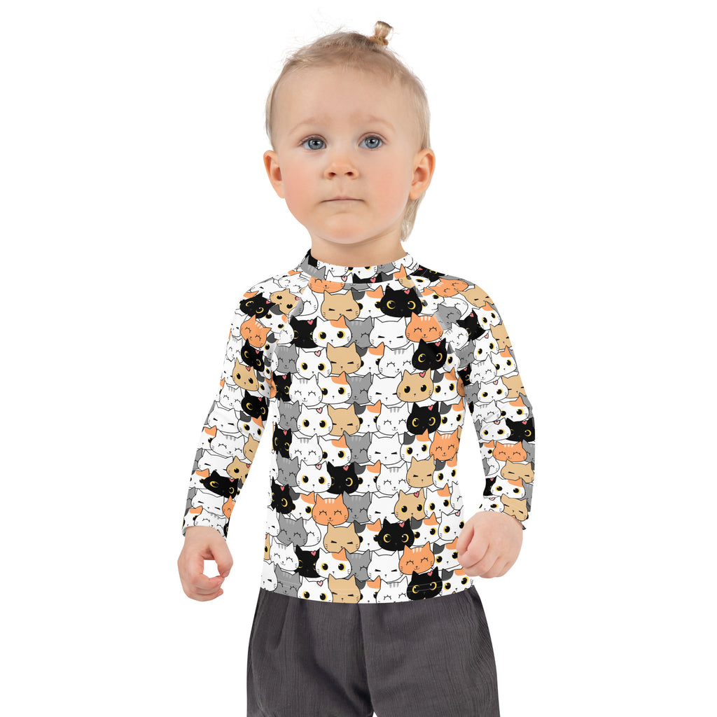 Girls Cat Face Long Sleeve Rash Guard Swim Shirt With UPF 50+