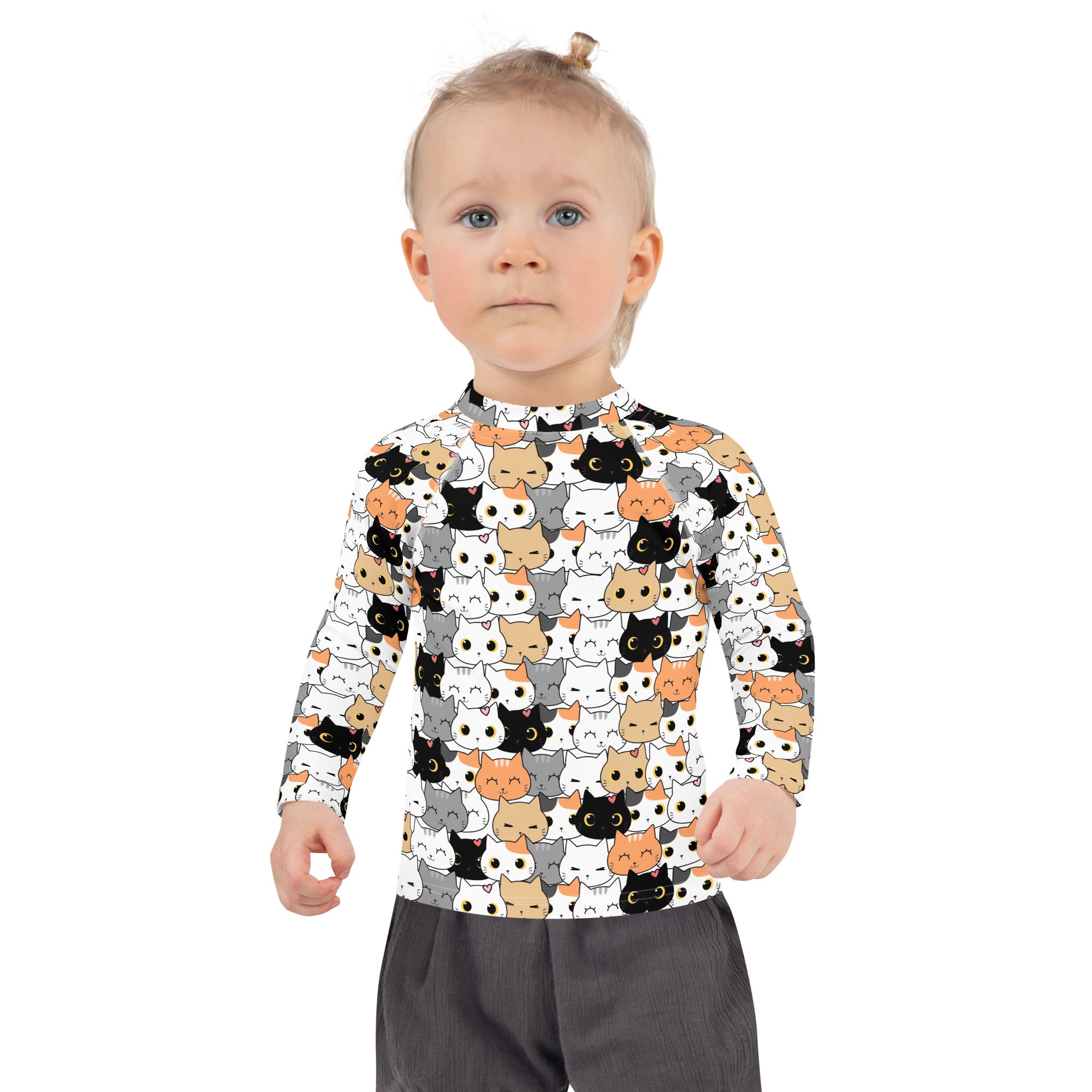 Girls Cat Face Long Sleeve Rash Guard Swim Shirt With UPF 50+