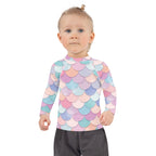 Girls Rainbow Mermaid Scales Long Sleeve Rash Guard Swim Shirt With UPF 50+
