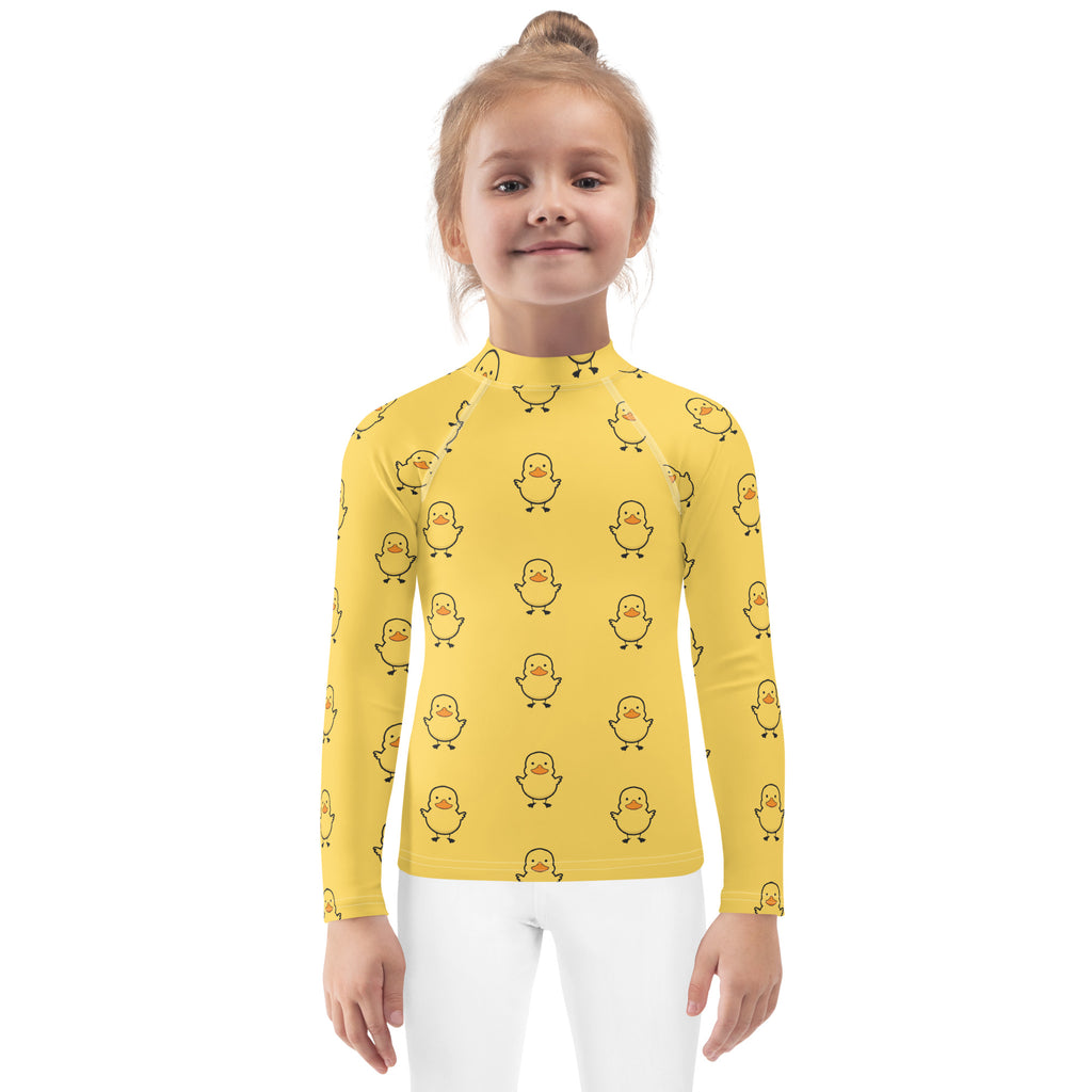 Kids Long Sleeve Yellow Duck Rash Guard Swim Shirt With UPF 50+