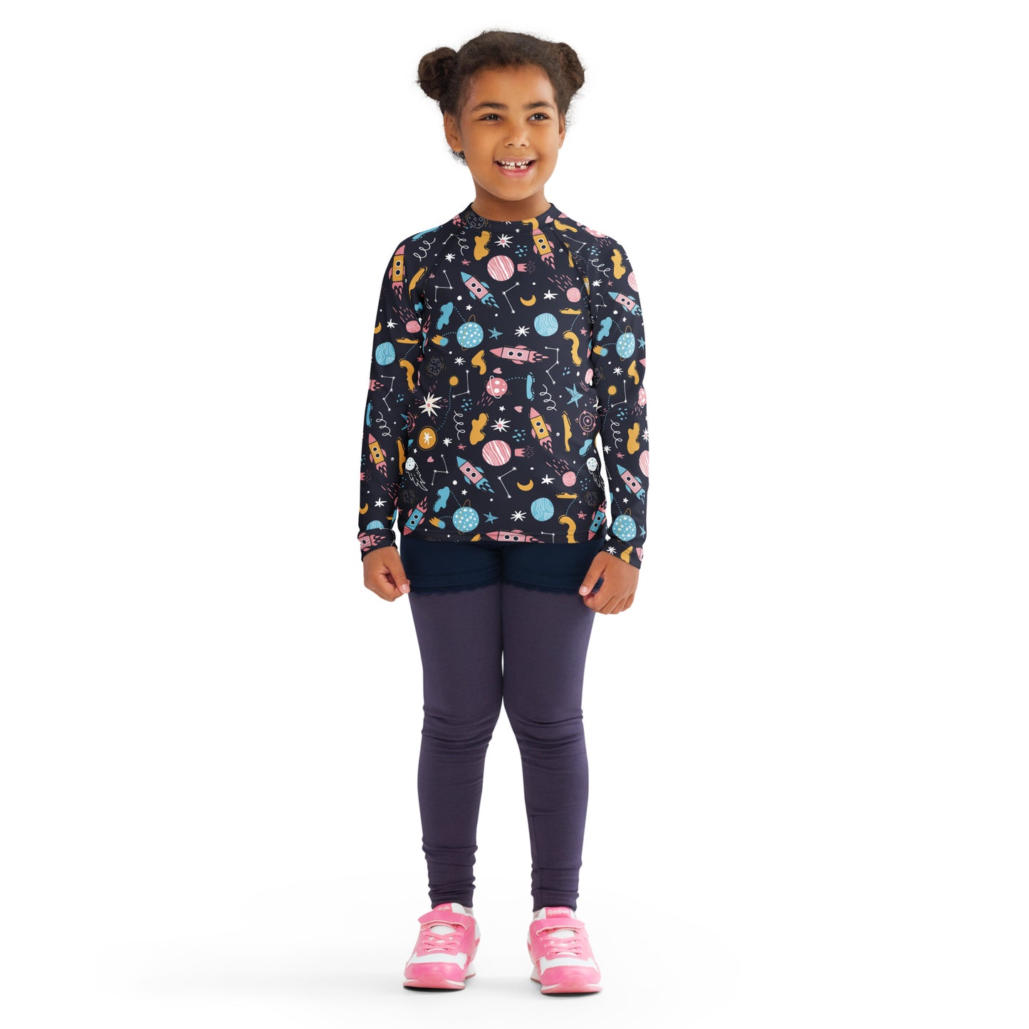Kids Outer Space Rash Guard Long Sleeve Swim Shirt With UPF 50+