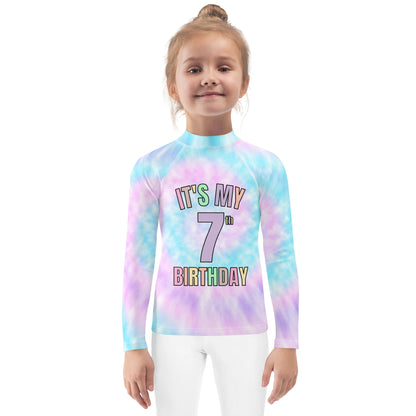 Girls Tie Dye Custom Age It's My Birthday Rash Guard Swim Shirt