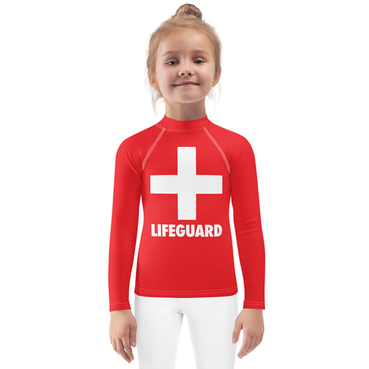 Kids Lifeguard Long Sleeve Rash Guard Swim Shirt With UPF 50+