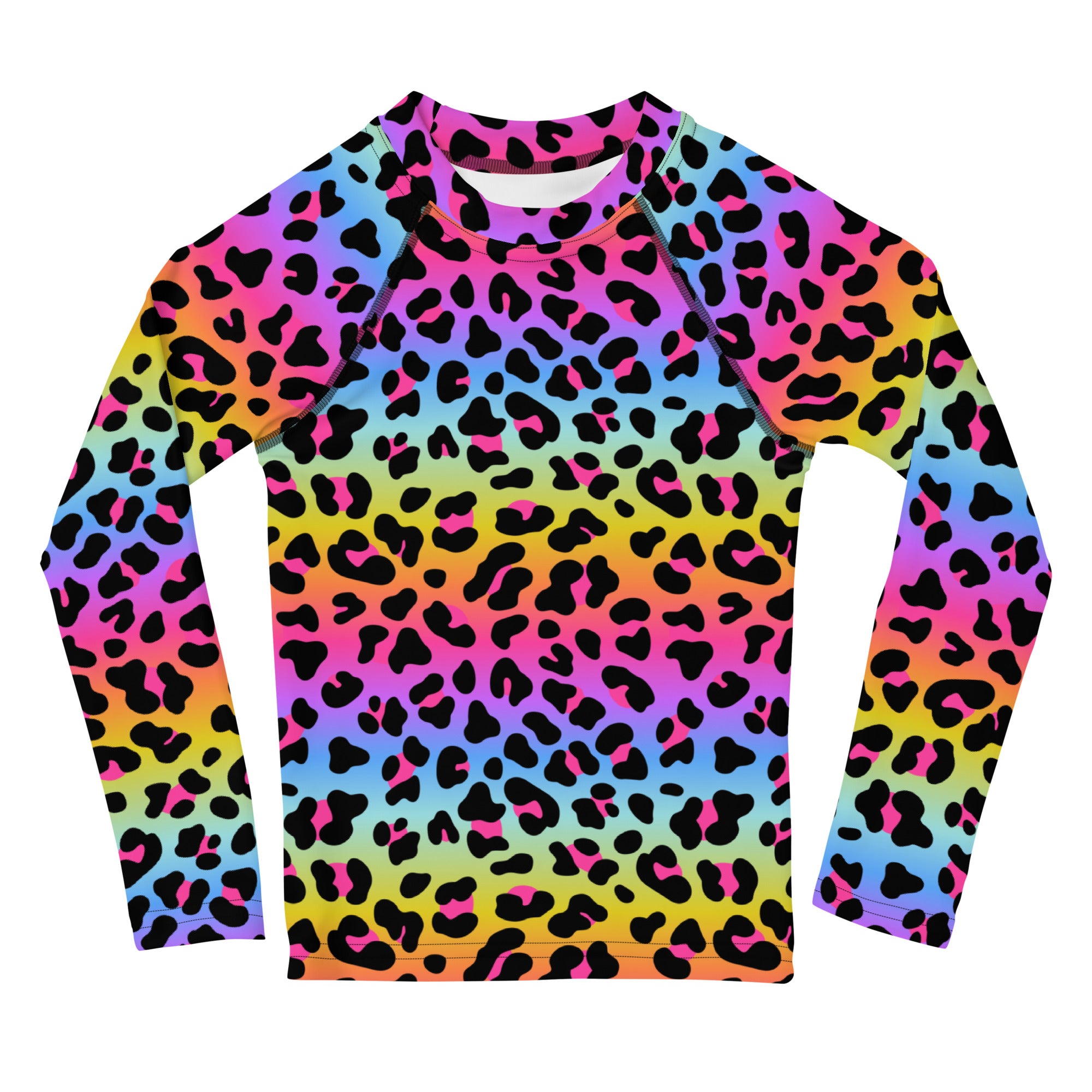 Girls Rainbow Cheetah Long Sleeve Rash Guard Swim Shirt - UPF 50+