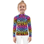 Girls Rainbow Cheetah Long Sleeve Rash Guard Swim Shirt - UPF 50+