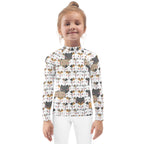 Girls Kawaii Cat Face Long Sleeve Rash Guard Swim Shirt With UPF 50+