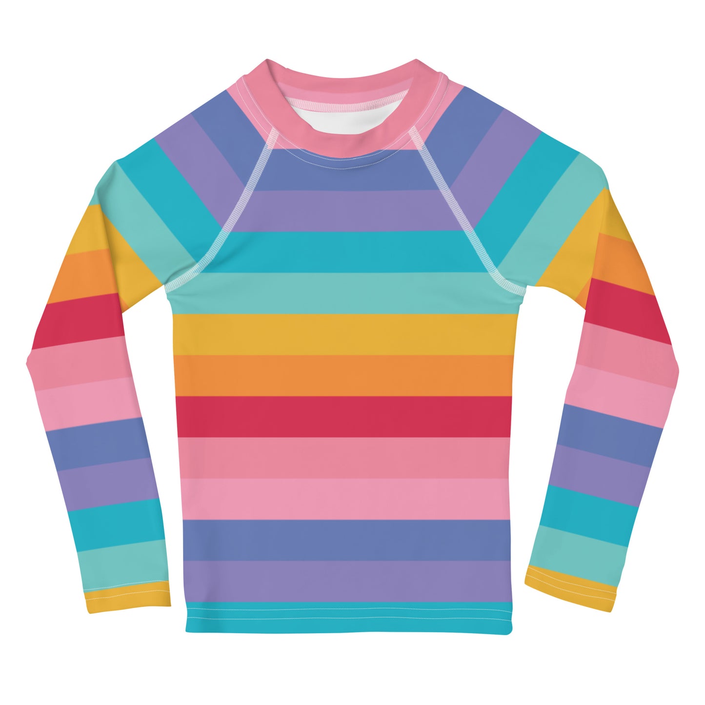 Girls Bright Rainbow Long Sleeve Rash Guard Swim Shirt With UPF 50+