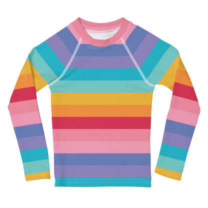 Girls Bright Rainbow Long Sleeve Rash Guard Swim Shirt With UPF 50+