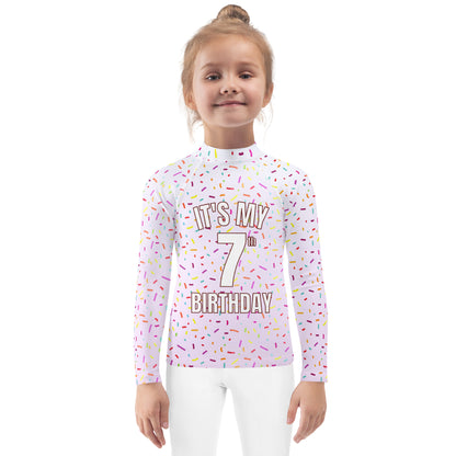 Girls Rainbow Sprinkles Custom Age It's My Birthday Rash Guard Swim Shirt With UPF 50+