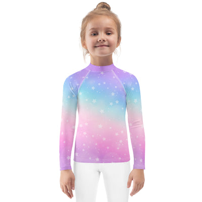 Girls Rainbow Stars Long Sleeve Rash Guard Swim Shirt With UPF 50+