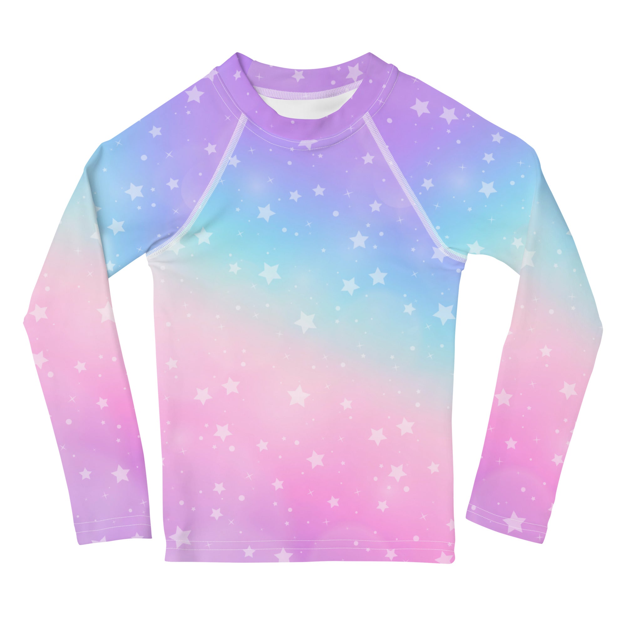 Girls Rainbow Stars Long Sleeve Rash Guard Swim Shirt With UPF 50+