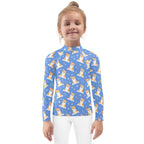 Kids Blue Corgi Dog Long Sleeve Rash Guard Swim Shirt With UPF 50+