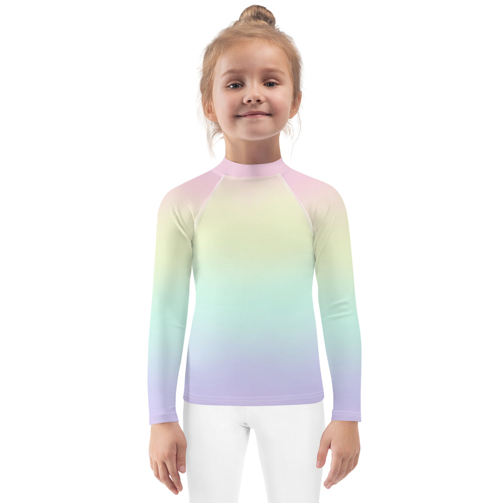 Girls Pastel Rainbow Long Sleeve Rash Guard Swim Shirt With UPF 50+