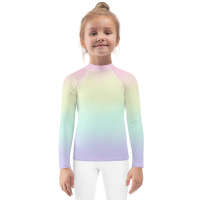 Girls Pastel Rainbow Long Sleeve Rash Guard Swim Shirt With UPF 50+