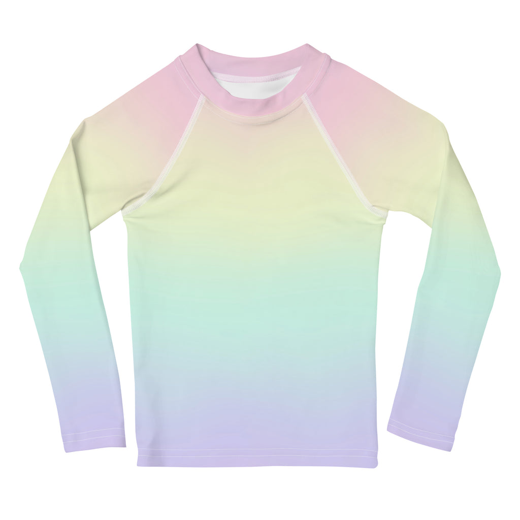 Girls Pastel Rainbow Long Sleeve Rash Guard Swim Shirt With UPF 50+