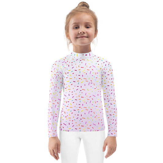 Girls Colorful Sprinkles Long Sleeve Rash Guard Swim Shirt With UPF 50+