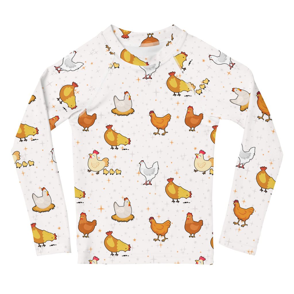 Kids Chicken Pattern Long Sleeve Rash Guard Swim Shirt With UPF 50+