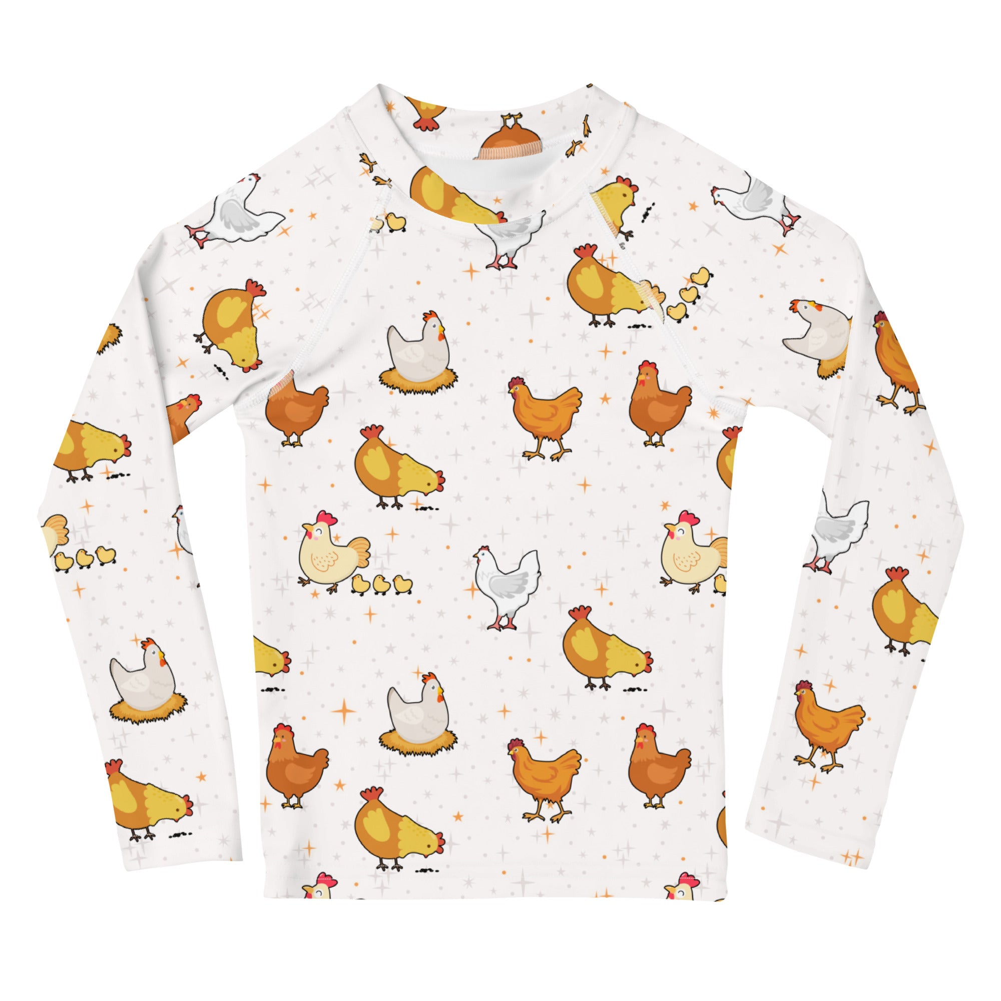 Kids Chicken Pattern Long Sleeve Rash Guard Swim Shirt With UPF 50+