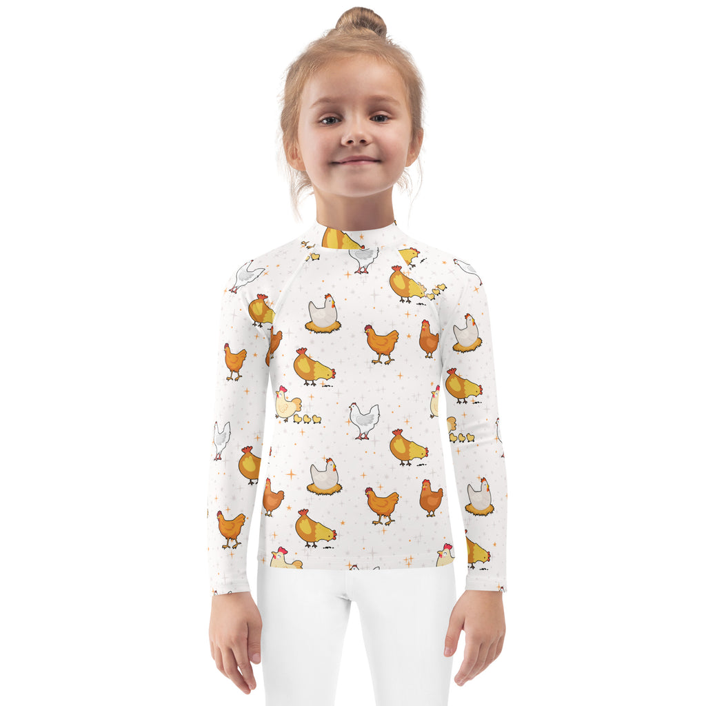 Kids Chicken Pattern Long Sleeve Rash Guard Swim Shirt With UPF 50+