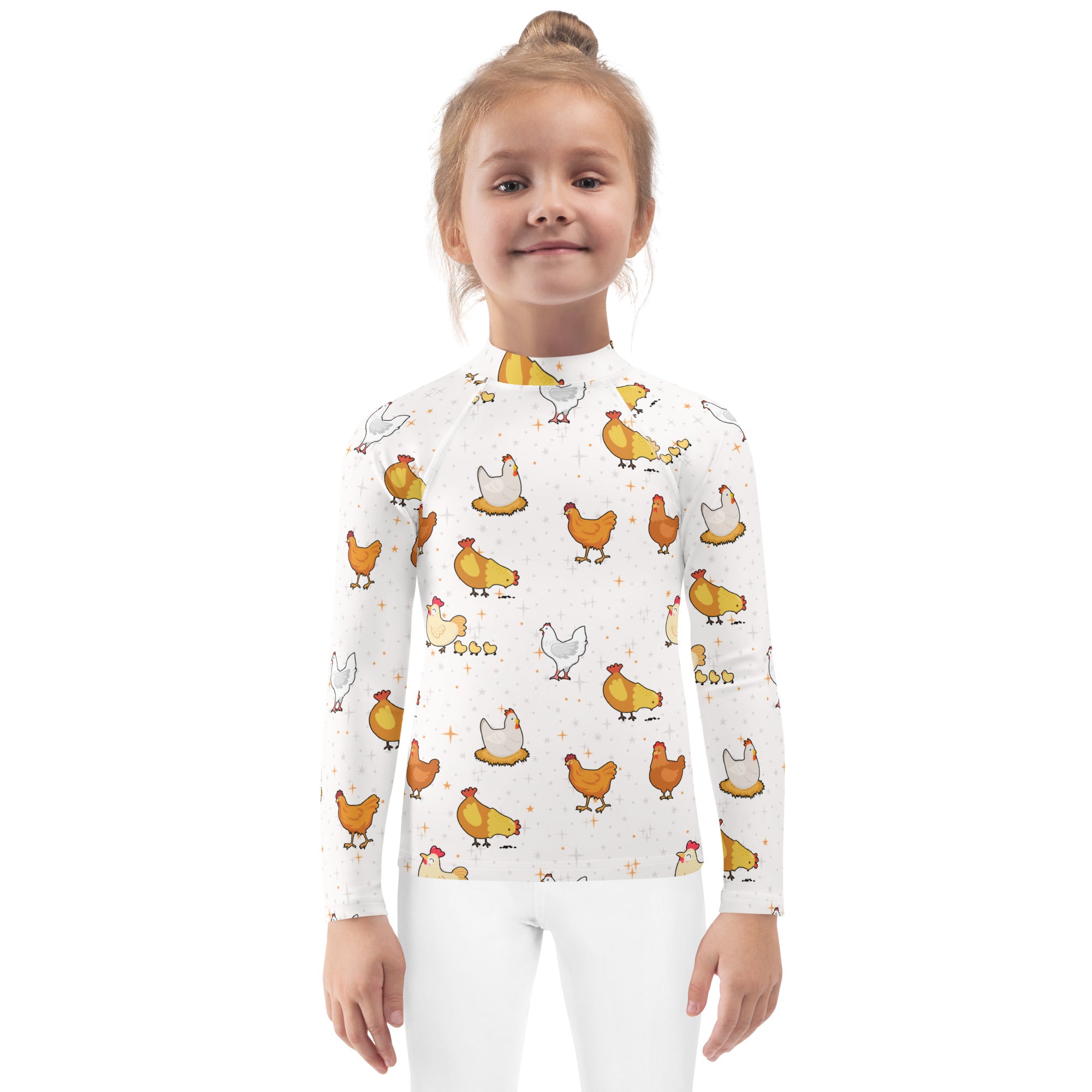 Kids Chicken Pattern Long Sleeve Rash Guard Swim Shirt With UPF 50+
